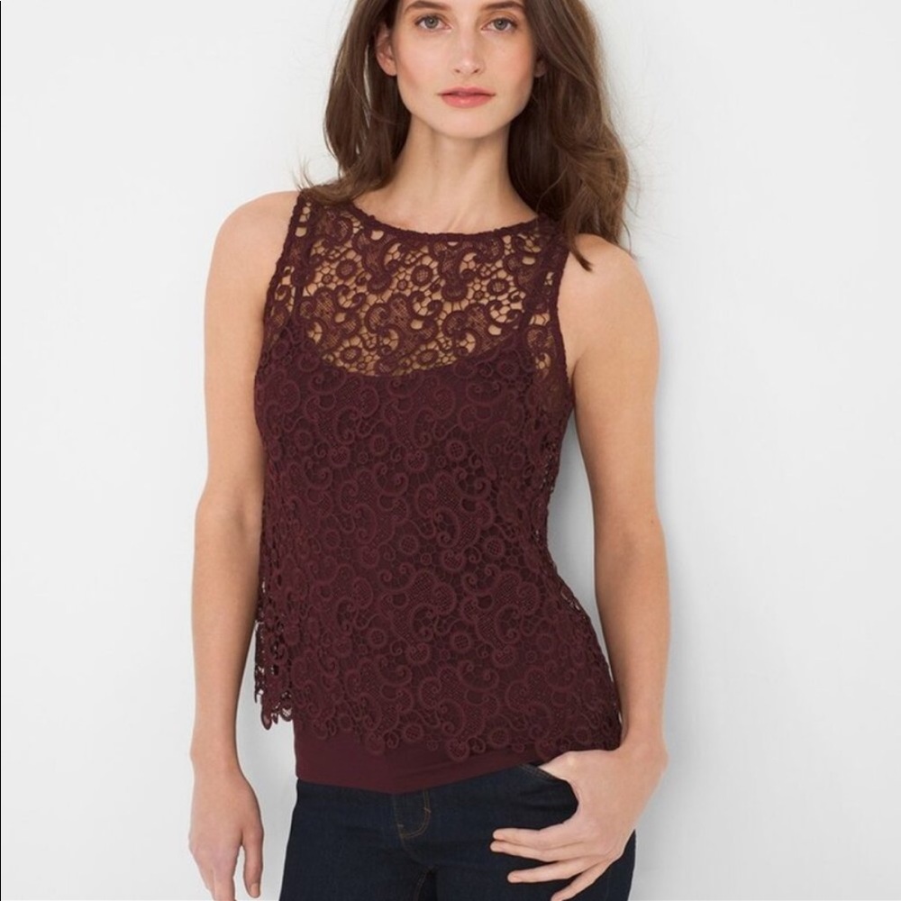 WHBM wine burgundy lace top size Small